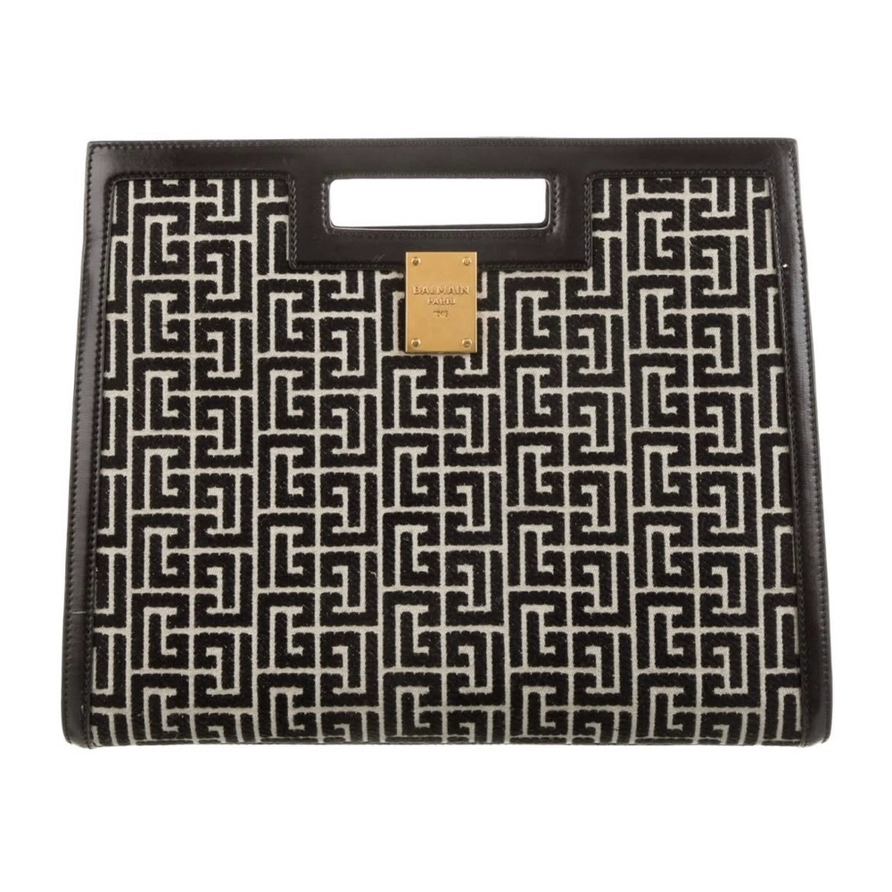 Balmain Monochrome Patterned Handbag with Gold Accent